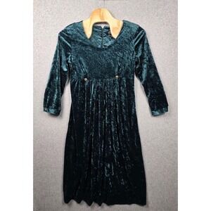 Brett Alixander Dress Womens 18 Green Crushed Velvet Scoop Neck Midi Party